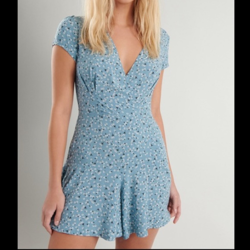 Blue floral wrapped romper